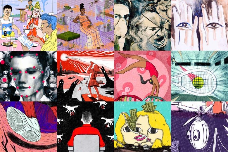 A collage of art from the stories.